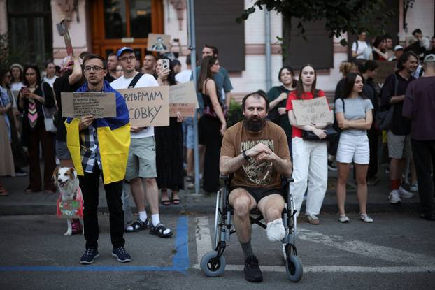 Protest against Ukrainian President Zelenskiy's decision to replace Fedorov as defence minister, in Kyiv