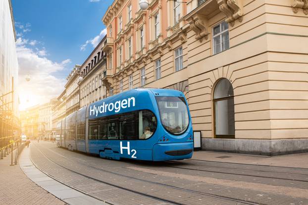 A,Hydrogen,Fuel,Cell,Tram,On,A,City,Street