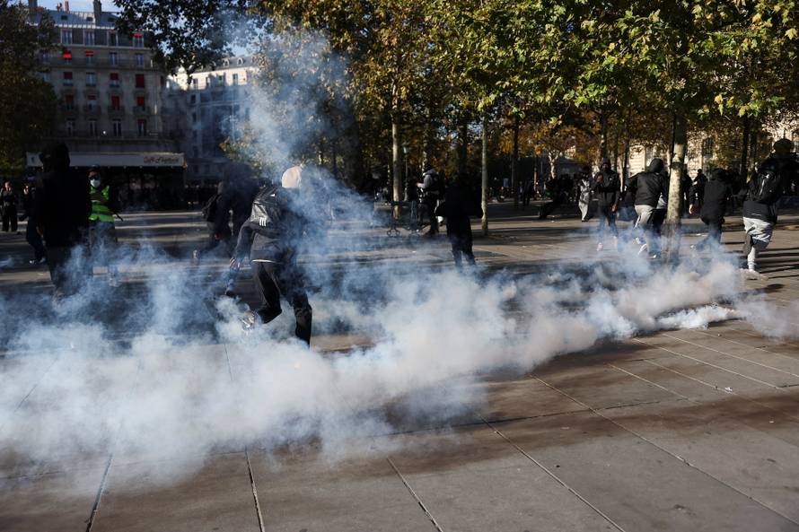 Demonstrators gather at the Place de la Republique, in Paris