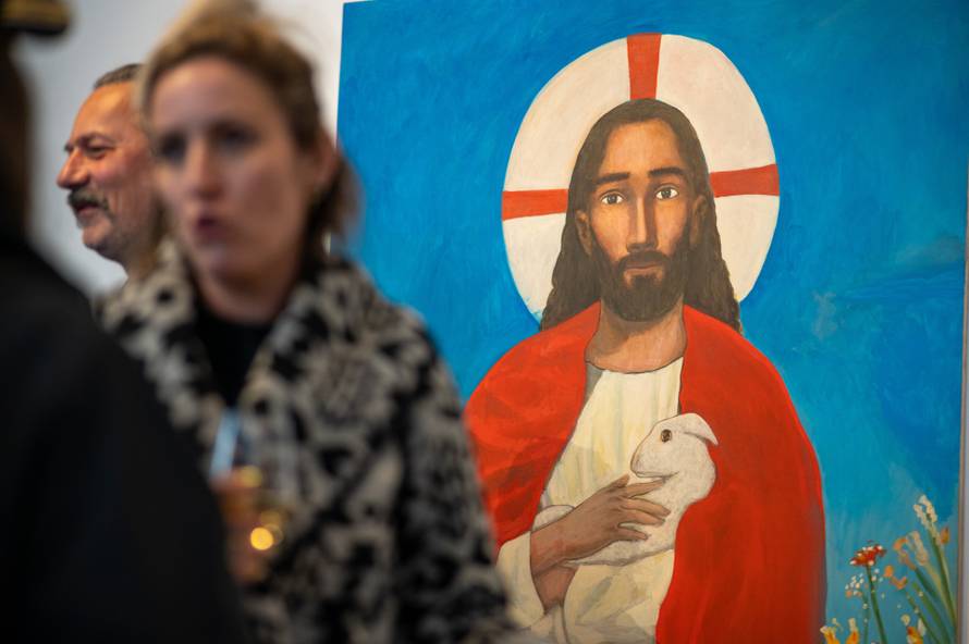 Zagreb: Otvorenje izložbe Tomislava Buntaka na kojoj predstavlja oltarni poliptih izrađen za crkvu sv. Antuna Padovanskog