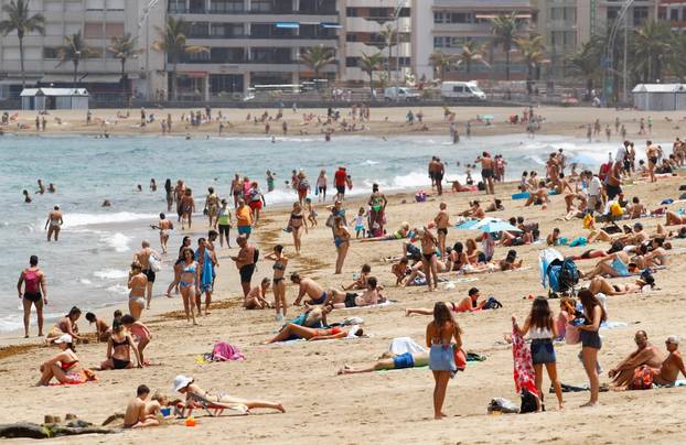 Overview of the Las Canteras beach as some Spanish provinces are allowed to ease lockdown restrictions during phase two, on the island of Gran Canaria