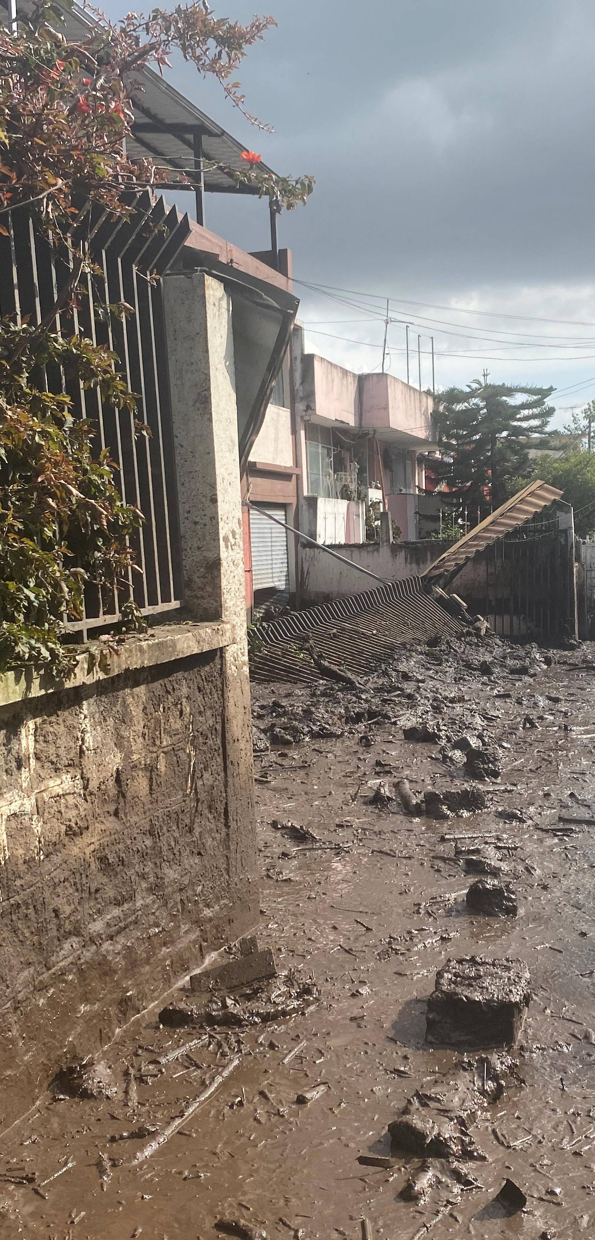 Flooding site and aftermath at La Gasca neighborhood in Quito, Ecuador