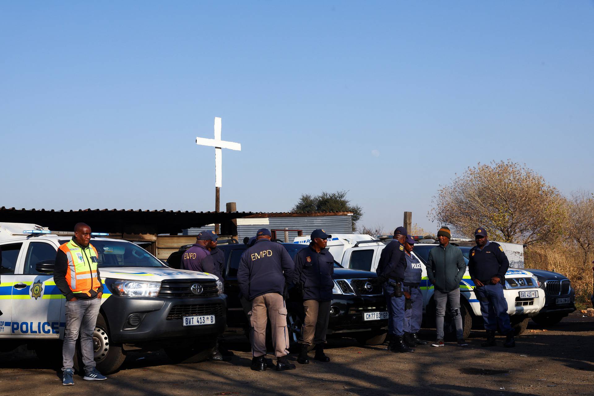 The scene of a suspected gas leak thought to be linked to illegal mining, near Boksburg