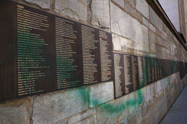 The Wall of the Righteous covered in green paint, in Paris