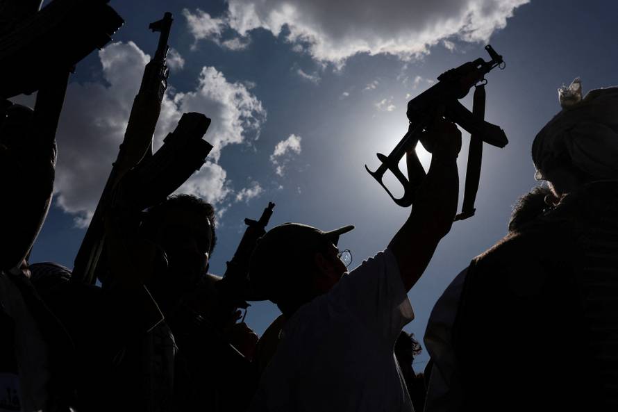 Houthi supporters demonstrate in solidarity with Iran, in Sanaa