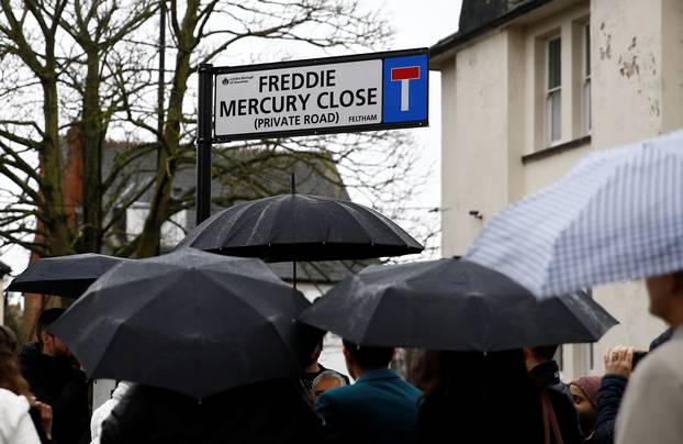 Ceremony to rename street in Feltham "Freddie Mercury Close", in Feltham, Greater London