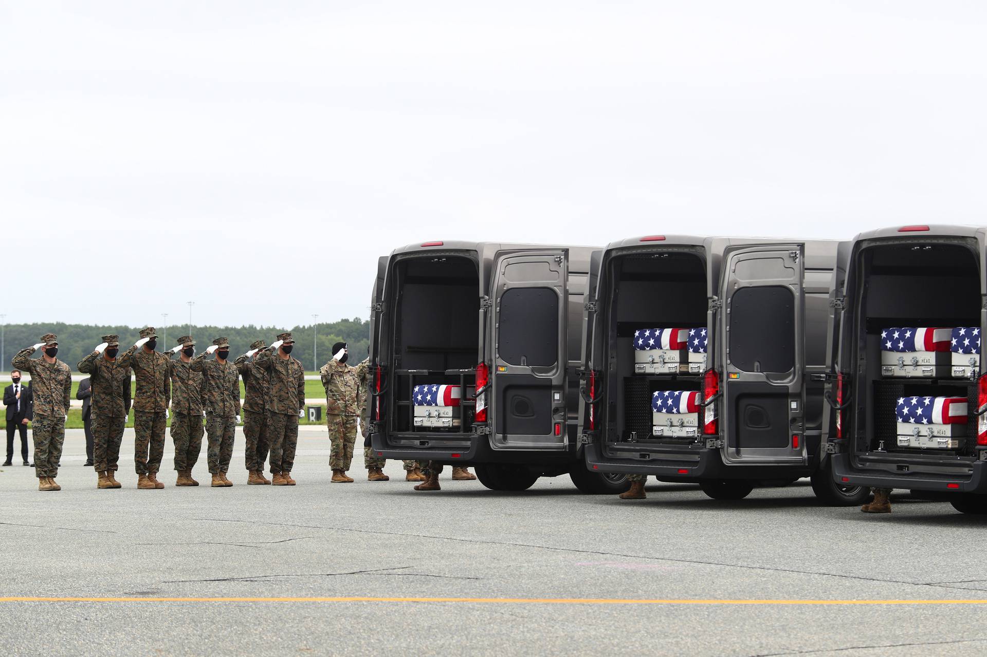 Dignified transfer of the remains of U.S. Military service members who were killed by a suicide bombing at the Hamid Karzai International Airport