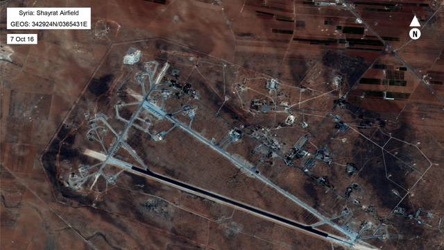 Shayrat Airfield in Homs, Syria is seen in this DigitalGlobe satellite image