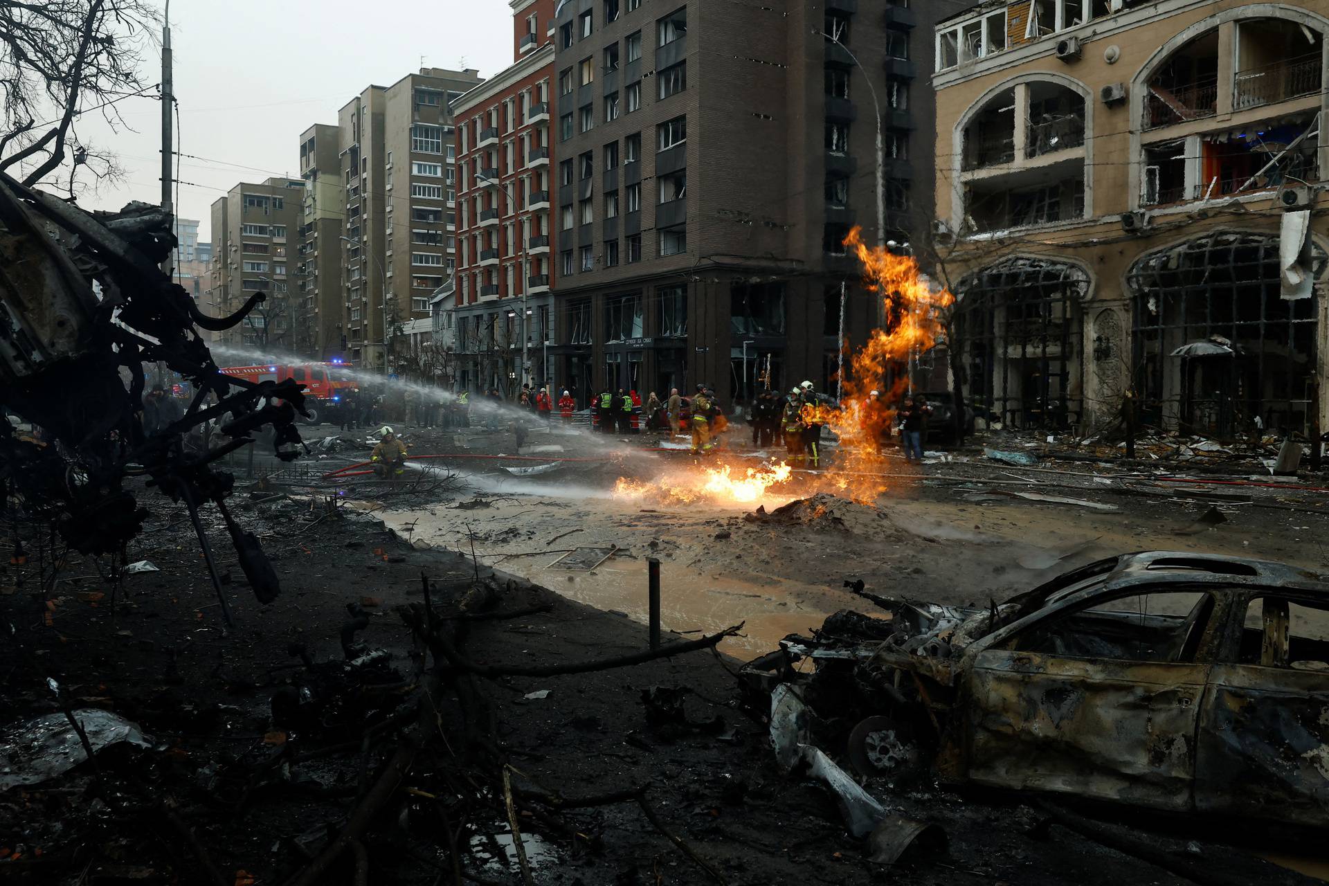 Aftermath of a Russian missile strike in central Kyiv