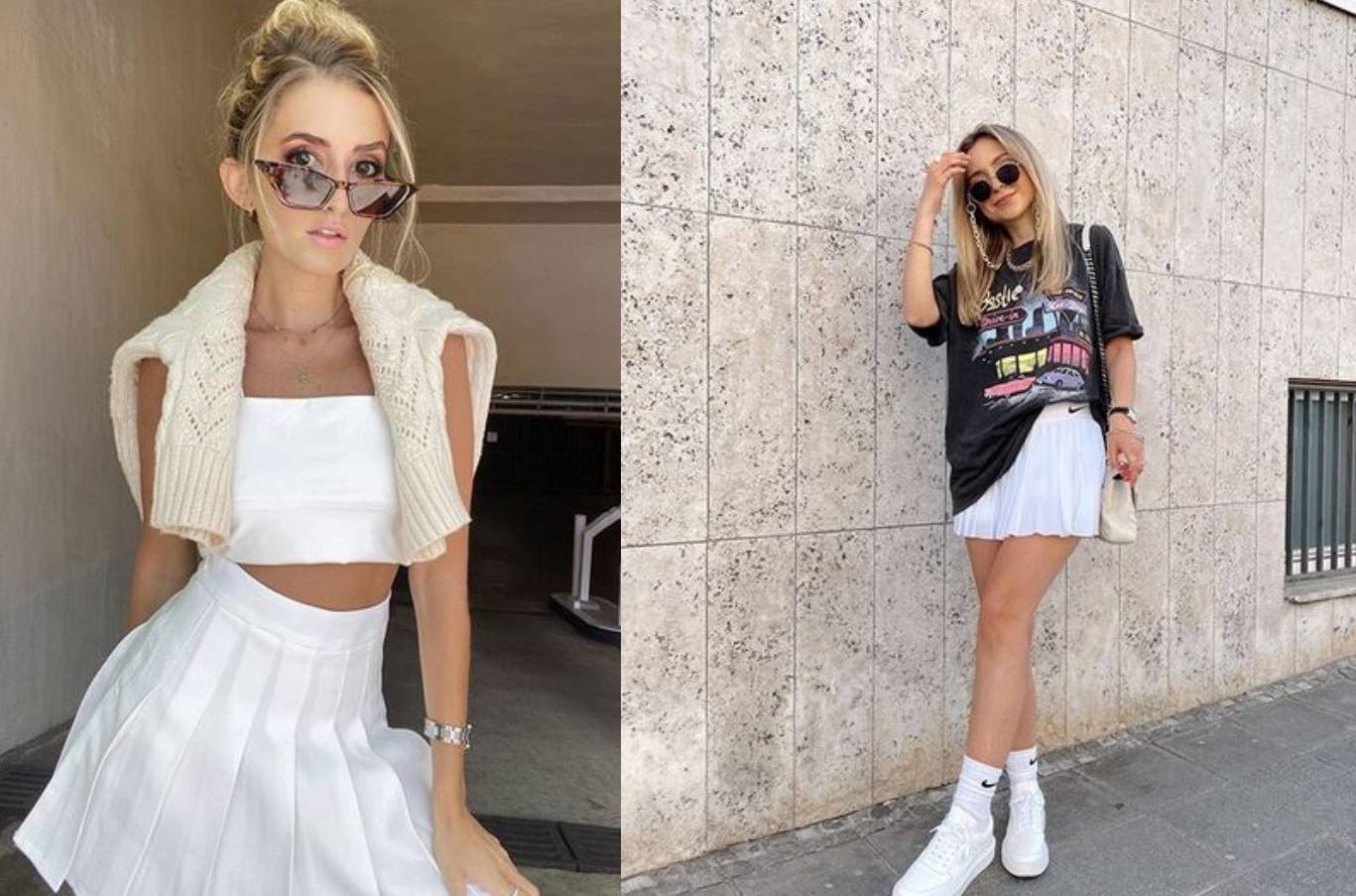 Bijela minica plisiranog dizajna: Tenis kao street style inspiracija