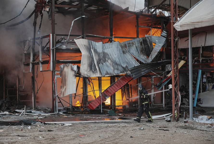 Aftermath of a Russian drone strike in Kharkiv