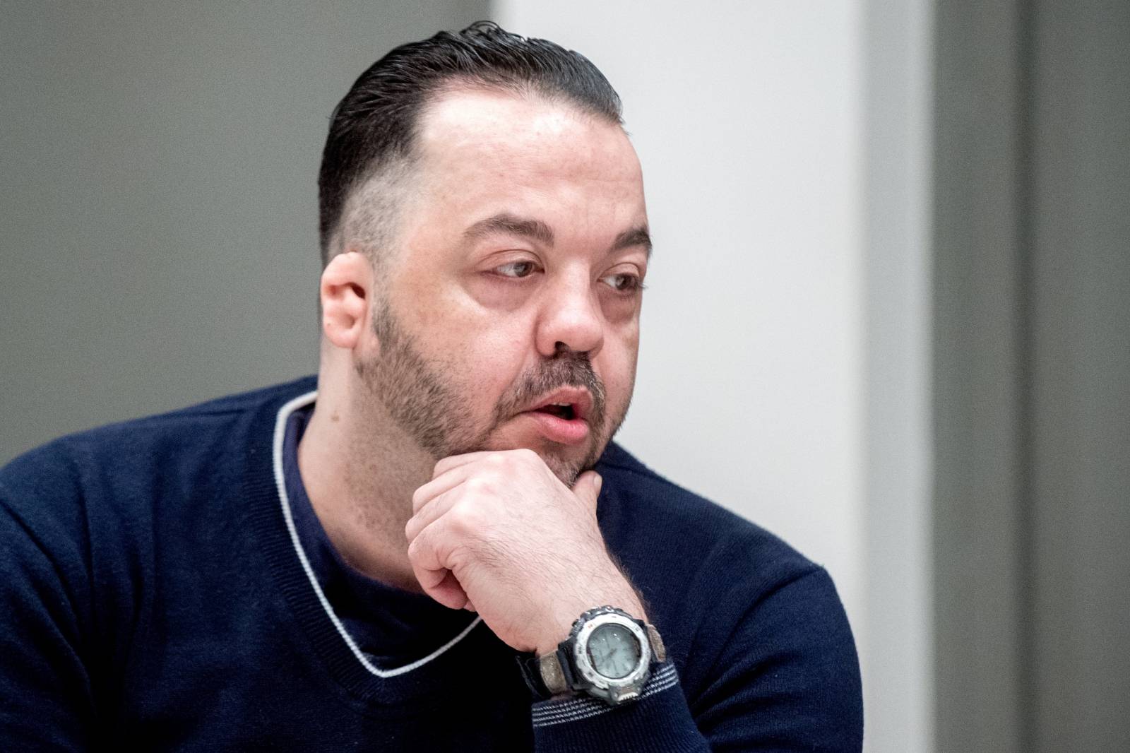FILE PHOTO: Niels Hoegel, accused of murdering 100 patients at the clinics in Delmenhorst and Oldenburg, attends his trial in Oldenburg