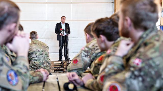 Danish Minister of Defence Morten Boedskov meets with soldiers at the Air Base Karup