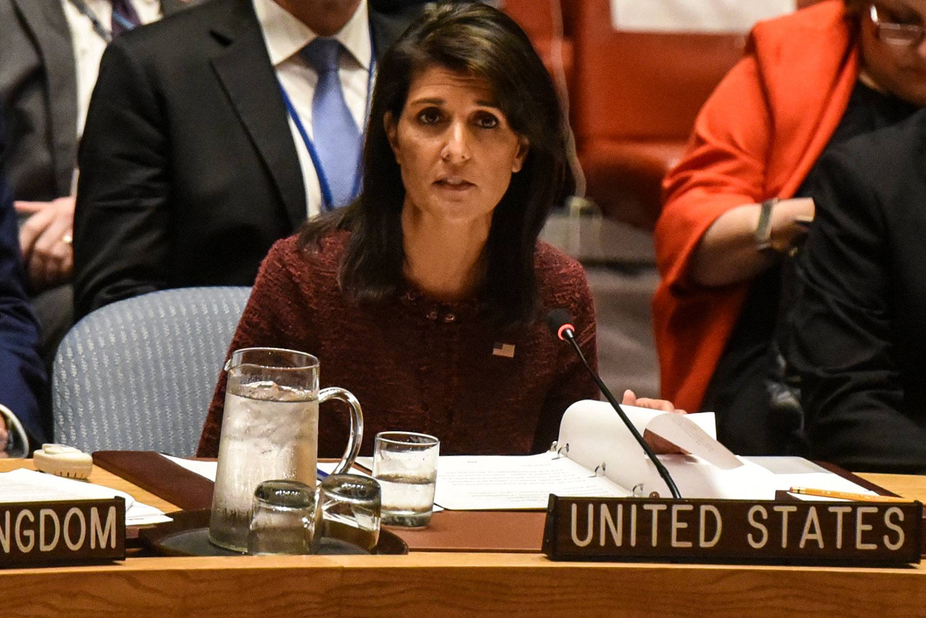 U.S. Ambassador to the United Nations Nikki Haley delivers remarks at a security council meeting at U.N. headquarters during the United Nations General Assembly in New York City