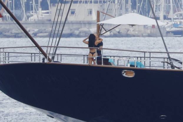 EXCLUSIVE: Jeff Bezos And Lauren Sanchez Arrive By Helicopter On His Superyacht In Portofino