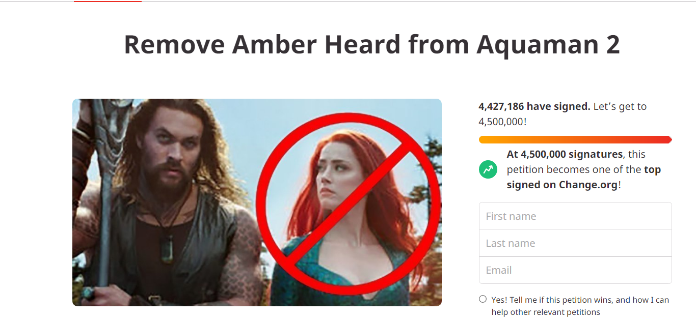 Više od četiri milijuna ljudi traži da se Amber Heard izbaci iz 'Aquamana 2' koji izlazi 2023.