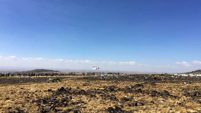 A general view shows the scene of the Ethiopian Airlines Flight ET 302 plane crash, near the town of Bishoftu, southeast of Addis Ababa