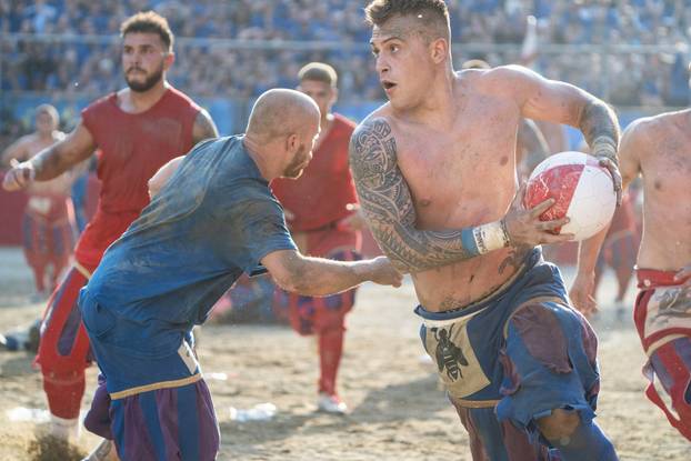 Florence, Final Azzurri Rossi of Calcio Storico Fiorentino In Piazza Santa Croce 8 to 7 for the Rossi
