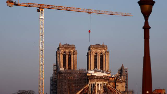 General view of Notre Dame de Paris Cathedral under reconstruction