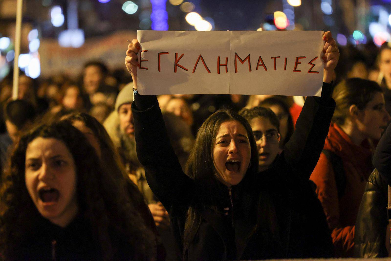 Demonstration after a train crash near the city of Larissa, in Thessaloniki