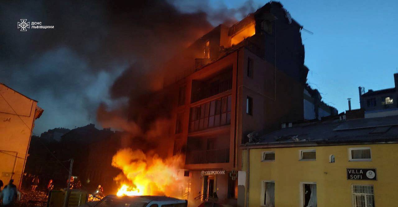 Aftermath of a Russian drone and missile attack in Lviv