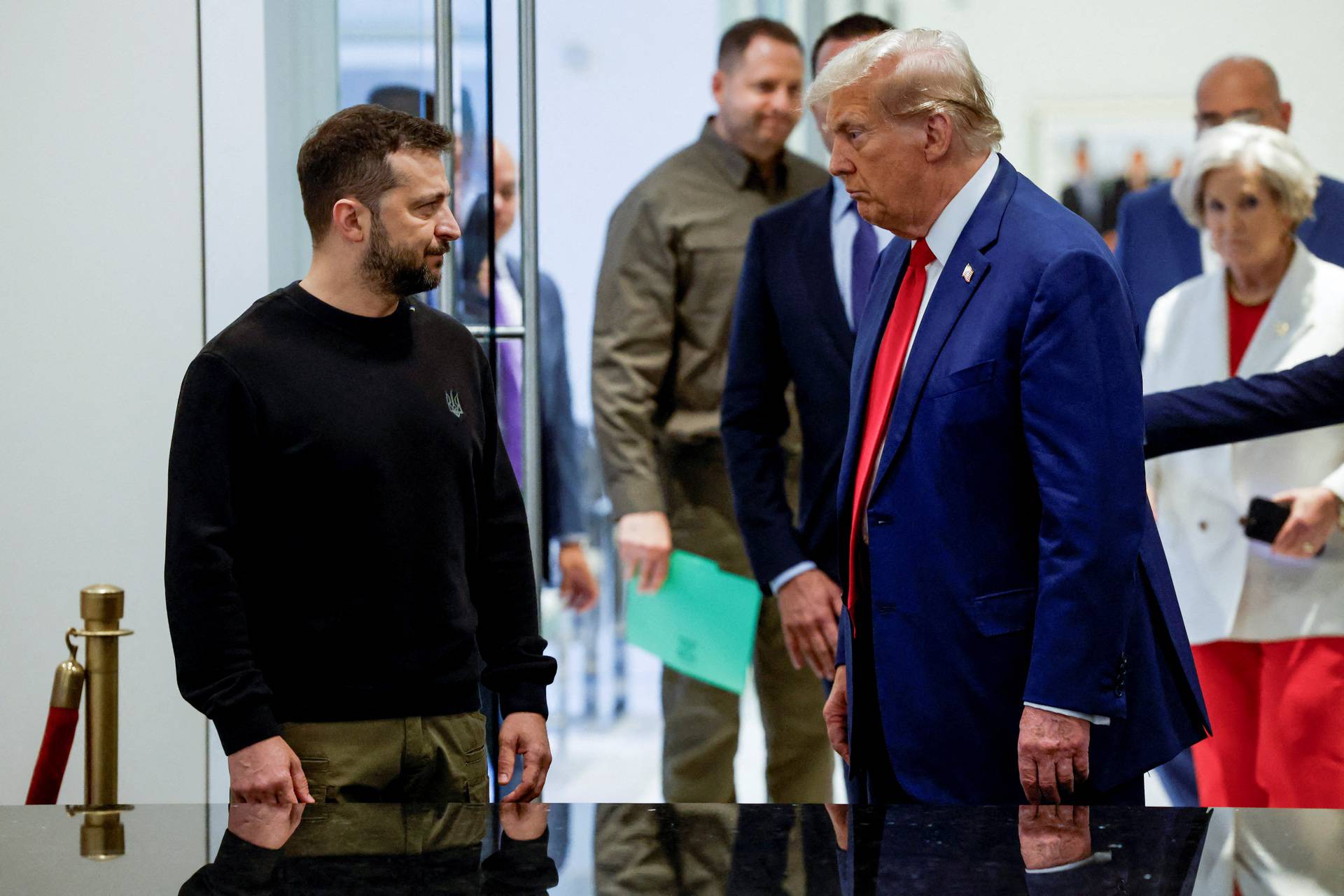 Republican presidential nominee and former U.S. President Donald Trump and Ukraine's President Volodymyr Zelenskiy meet in New York