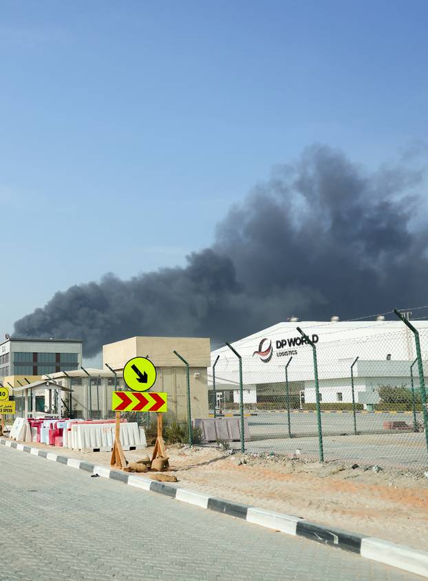 Smoke billows from Jebel Ali port after an Iranian attack, following United States and Israel strikes on Iran, in Dubai