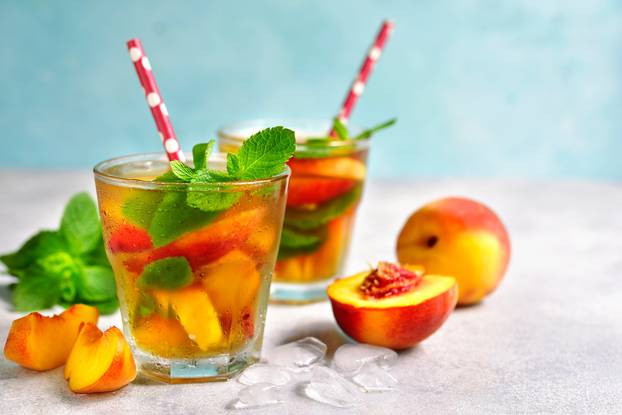 Peach iced tea with mint.