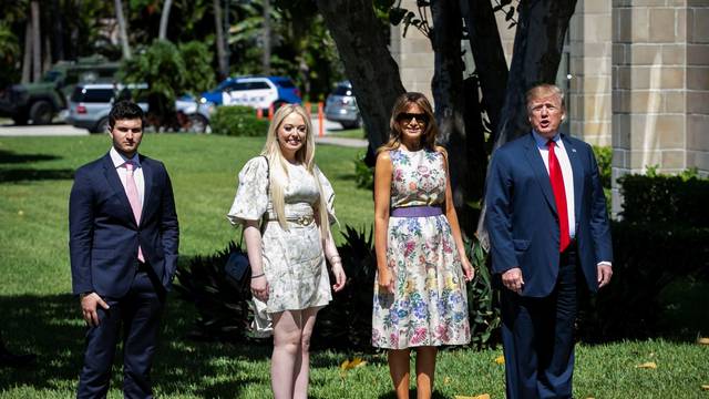 U.S. President Donald Trump and first lady Melania Trump attend Easter service