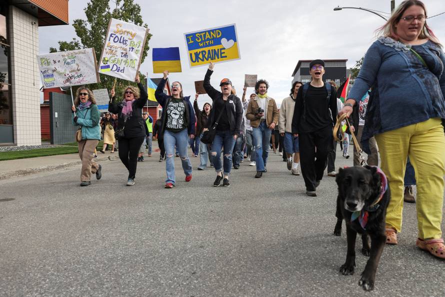 Protests in Anchorage, Alaska after Trump-Putin meeting.