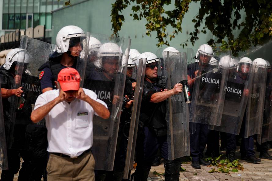 Protest against a planned luxury resort backed by a company linked to Jared Kushner, the son-in-law of U.S. President Trump, in Tirana