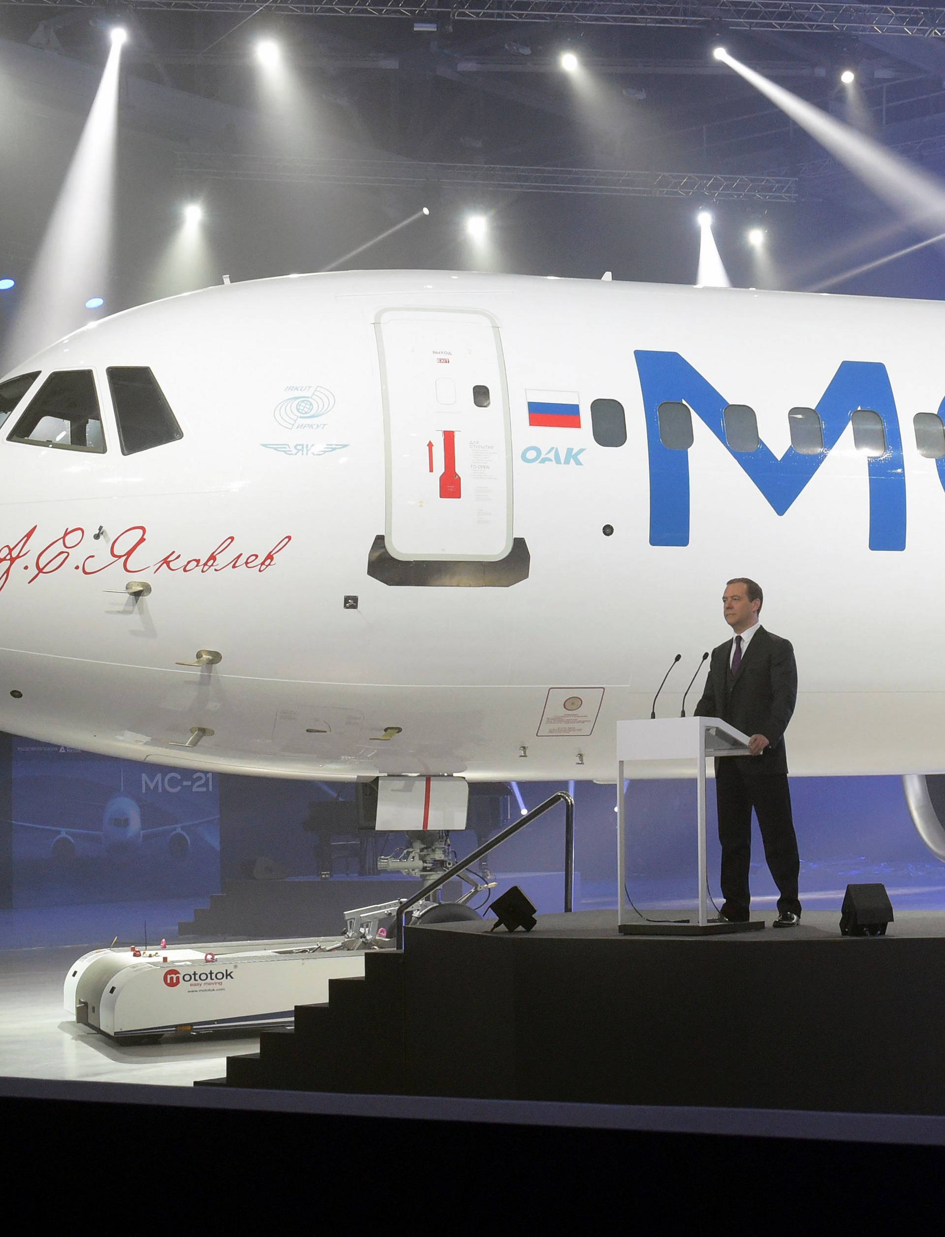 Russian Prime Minister Medvedev attends ceremony to present Irkut MC-21 jet airliner in Irkutsk