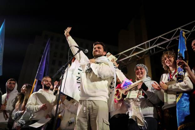 Demonstrators protest to mark the first anniversary of the fatal November 2024 Novi Sad railway station canopy collapse, in Novi Sad