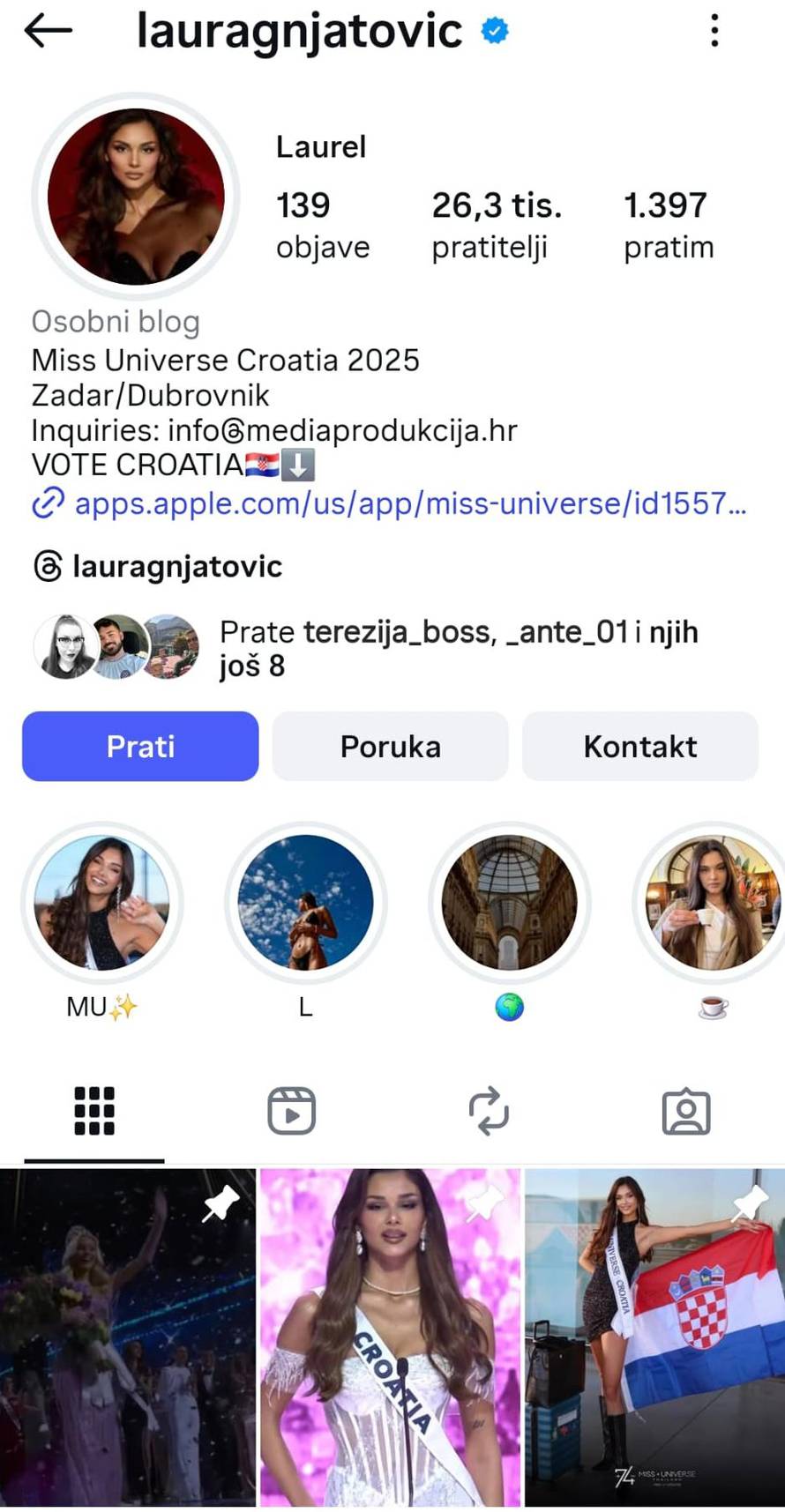 Naša lijepa misica dobro stoji na Instagramu: U samo šest dana udvostručila broj pratitelja