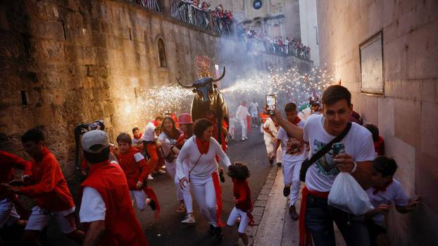 Fire Bull celebrations during the San Fermin festival in Pamplona