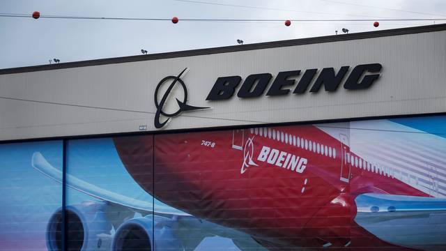 FILE PHOTO: A Boeing logo is seen at the company's facility in Everett
