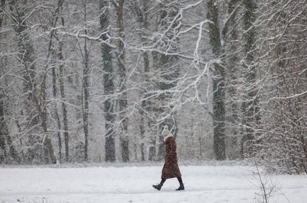 Snow-covered Maksimir park in Zagreb
