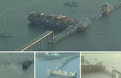 VIDEO Prizori katastrofe u SAD-u iz zraka: Brod se zabio u most, most se urušio, ljudi pali u vodu