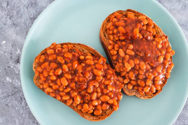 plant-based food, baked beans on rye bread toast