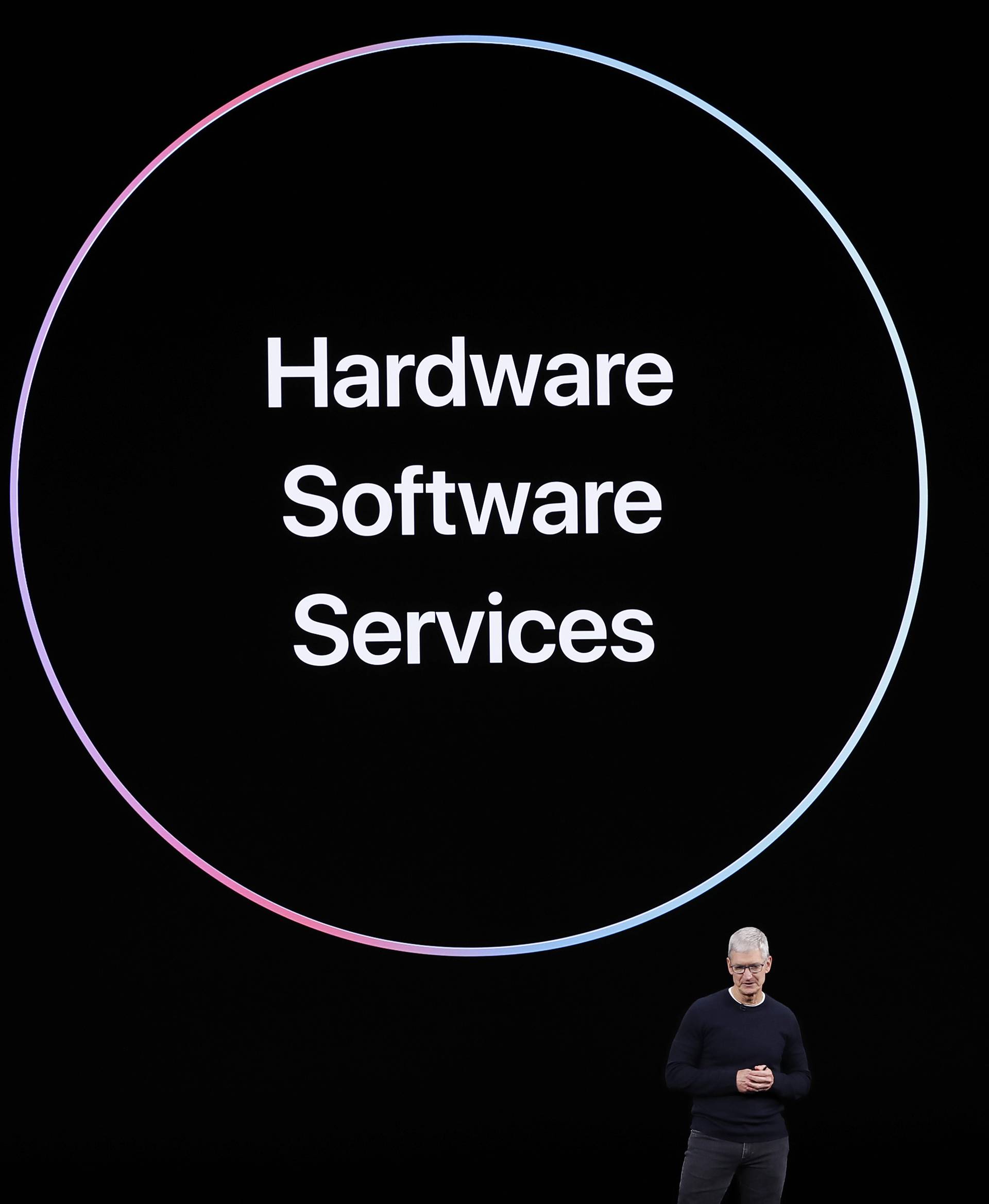CEO Tim Cook speaks at an Apple event at their headquarters in Cupertino