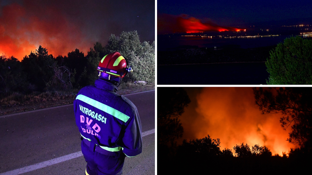 FOTO Teška noć na terenu u Zatonu: Vatrogasci i dalje gase, požar se vidi sve do Primoštena