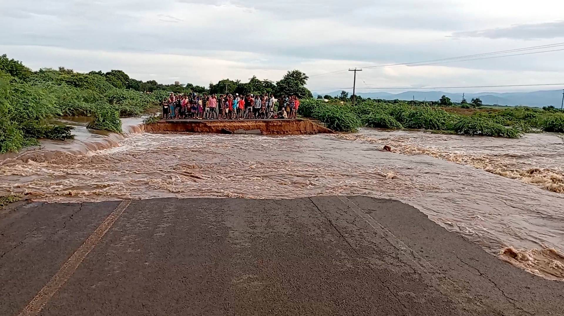 Road destroyed by tropical storm Ana, in Malawi