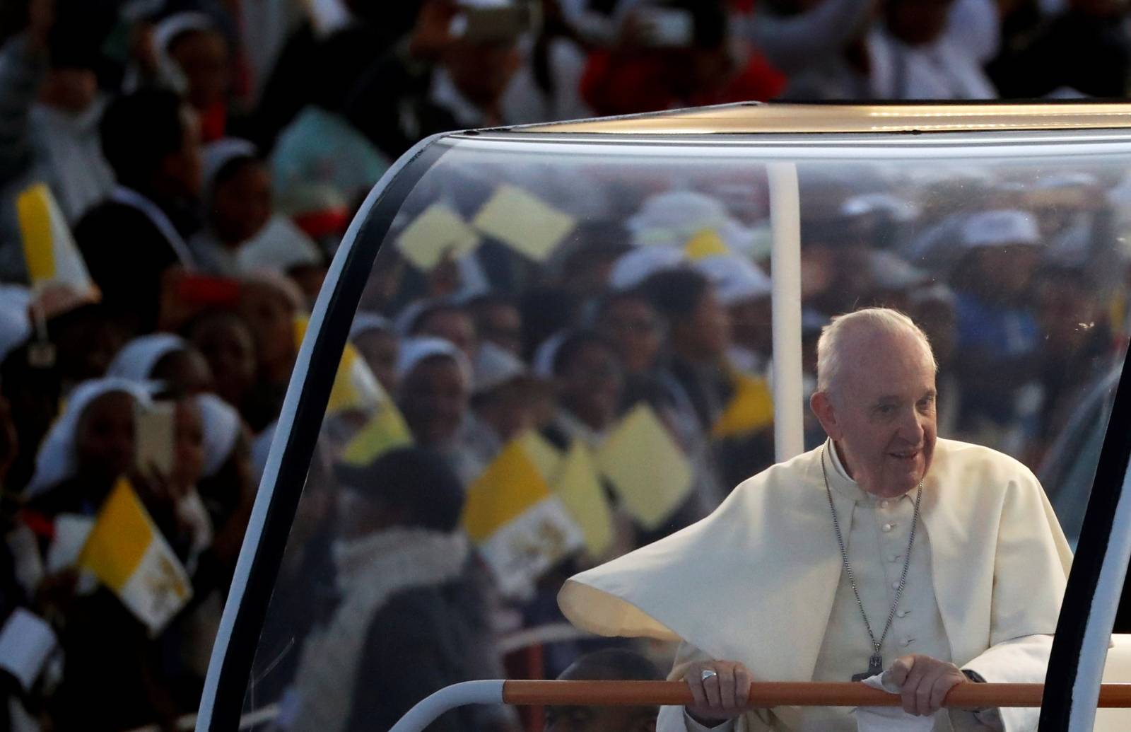 Pope Francis attends a prayer vigil with youth at the Soamandrakizay Mess site in Antananarivo