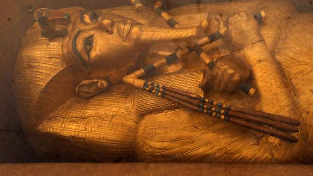 The sarcophagus of boy pharaoh King Tutankhamun is on display in his newly renovated tomb in the Valley of the Kings in Luxor