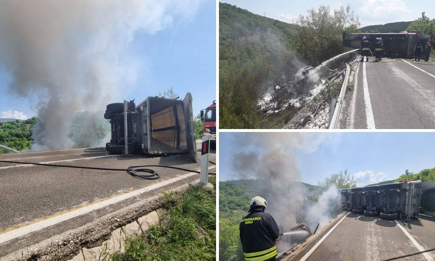 Užas u Potravlju: Kamion se prevrnuo pa zapalio, vozač prevezen u splitsku bolnicu