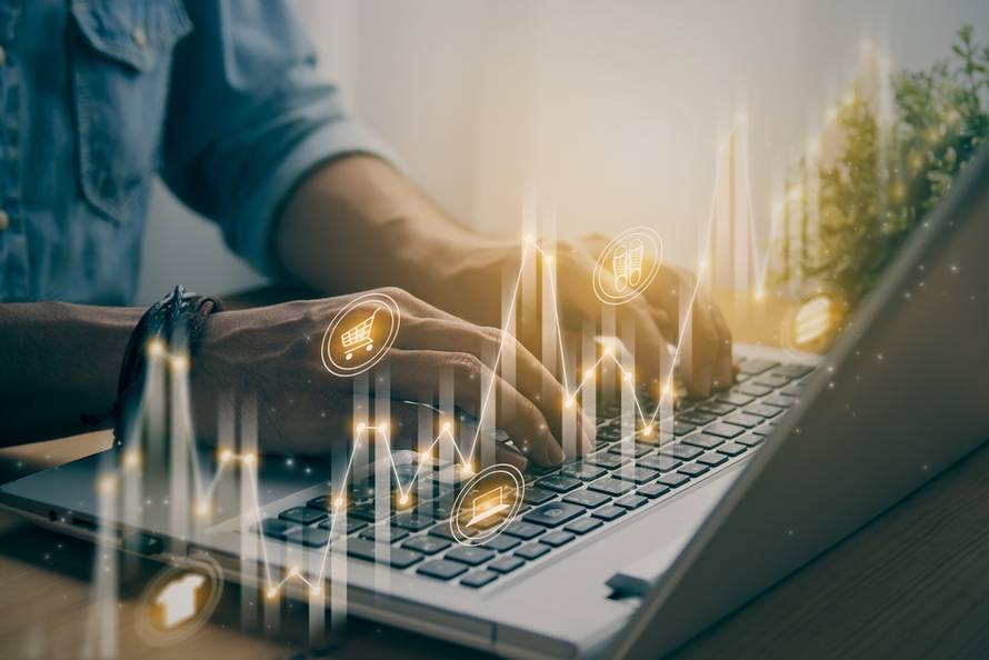 Casual,Businessman,Using,Or,Typing,Laptop,And,Slant,Online,Product