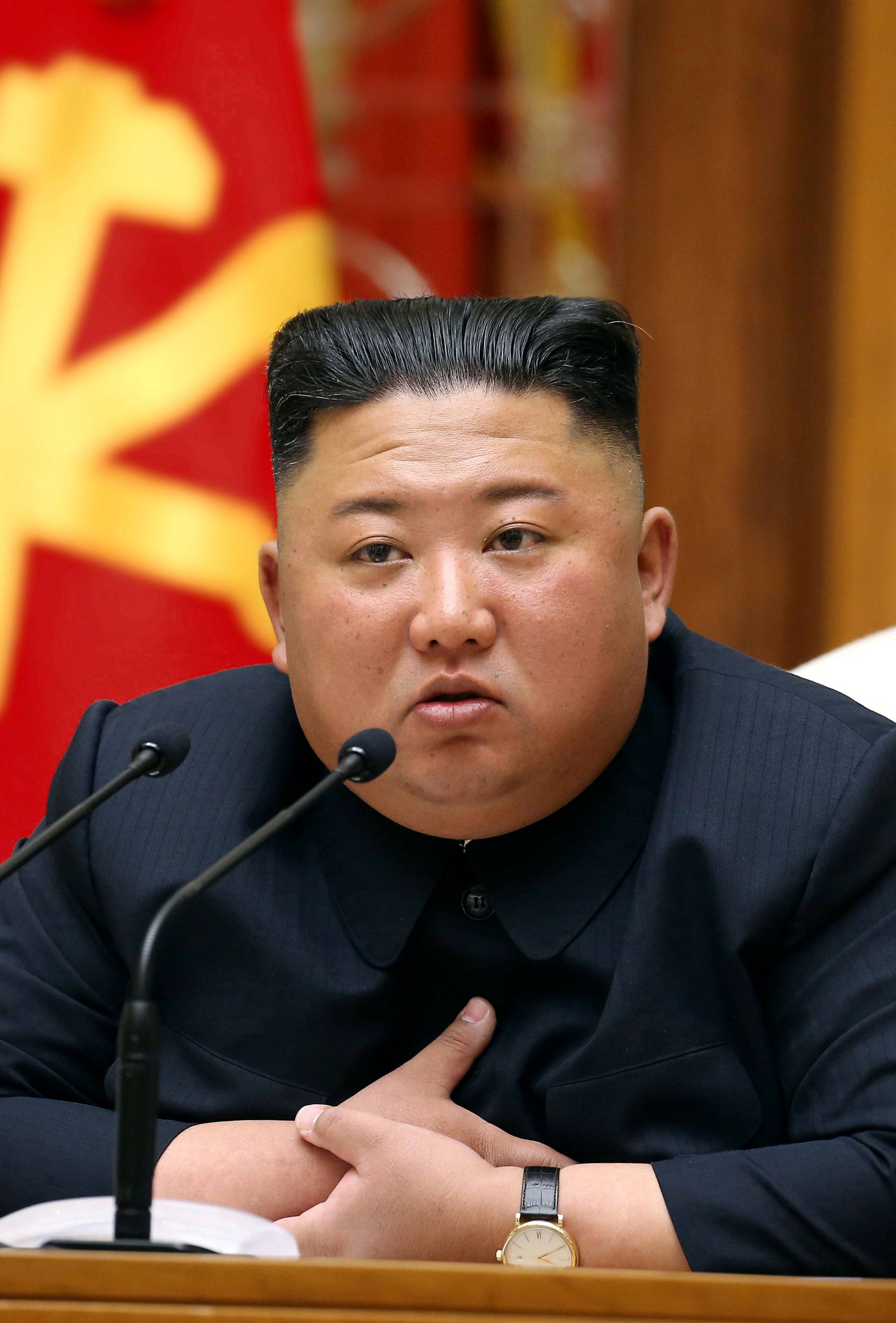 North Korean leader Kim Jong Un takes part in a meeting of the Political Bureau of the Central Committee of the Workers' Party of Korea