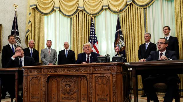 U.S. President Trump hosts Serbia's President Vucic and Kosovo's Prime Minister Hoti at the White House in Washington