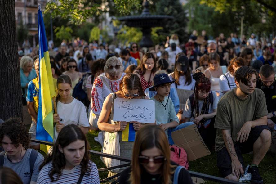 Protest against Ukrainian President Zelenskiy's decision to replace Fedorov as defence minister, in Kyiv