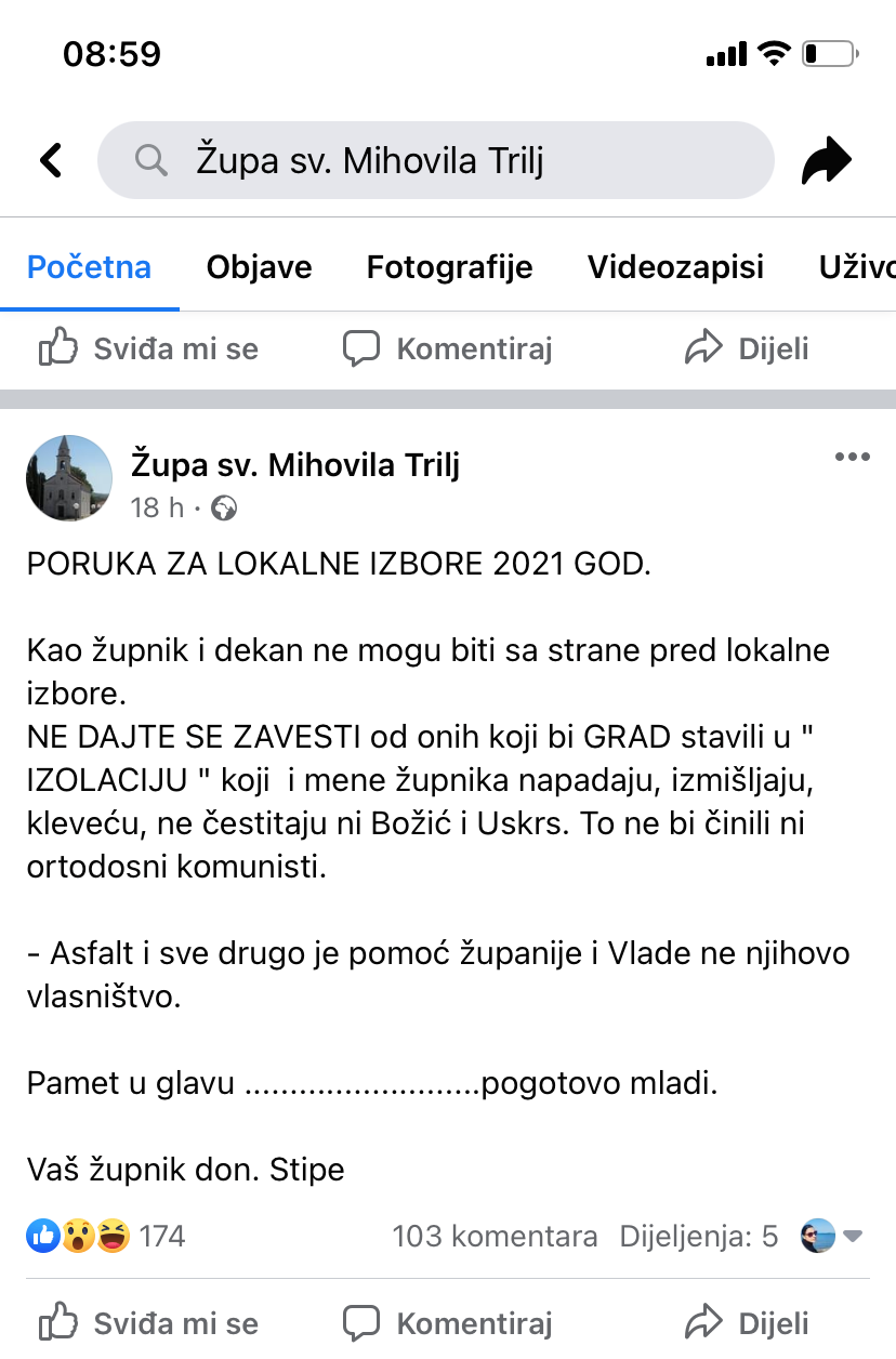 Don Stipe Ljubas pozvao ljude da ne glasuju za gradonačelnika Šipića, pa objavu obrisao